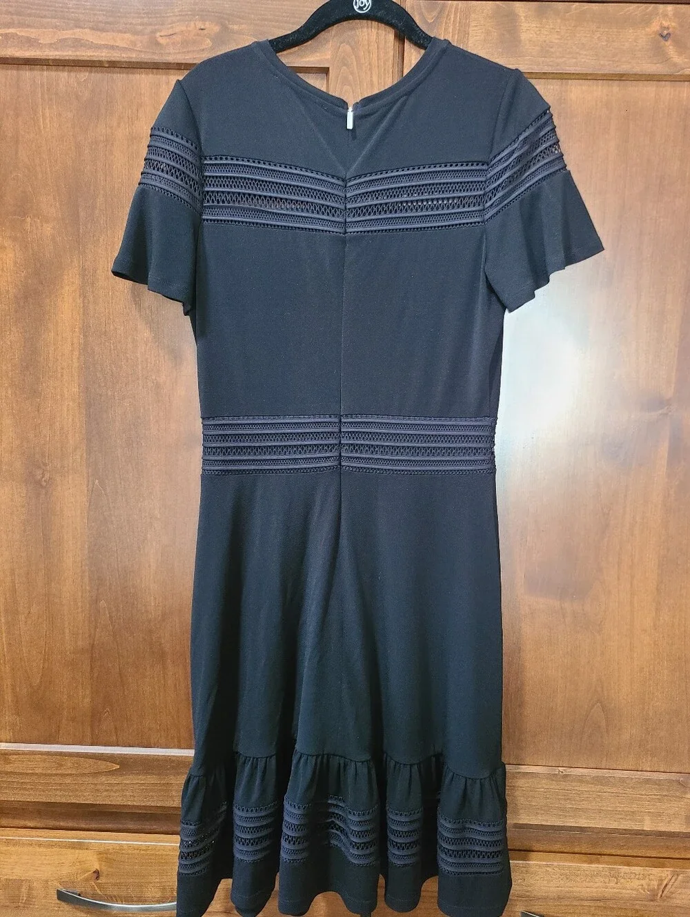 MK Michael Kors Black Short Sleeve Lace-Trim Fit & Flare Dress Size Small